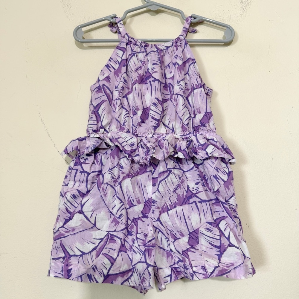 Janie and Jack Palm Leaf Peplum Purple Romper SIZE 3 - Picture 2 of 5